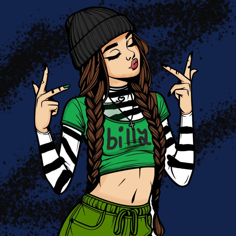 realistic teenage girl with braids and a beanie and crop top doing 🫶🏼