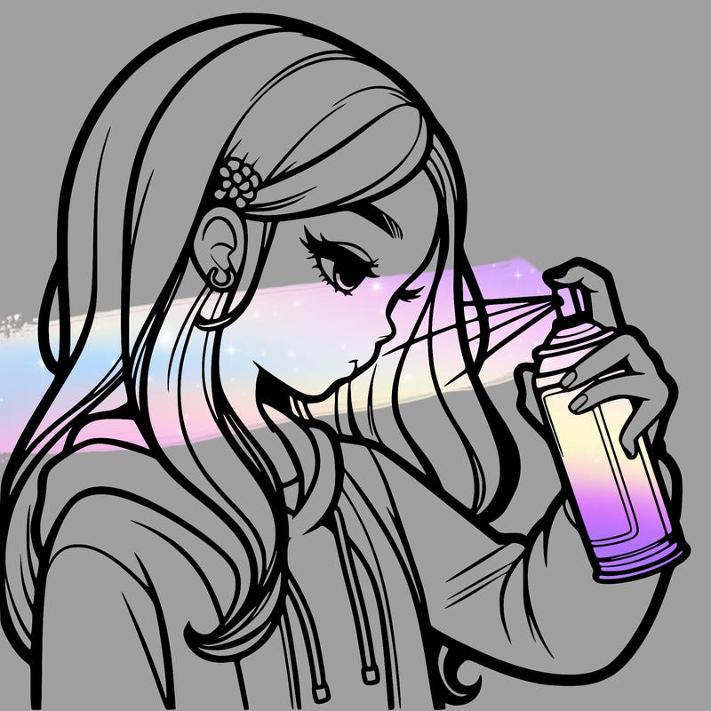 a realistic girl spray painting