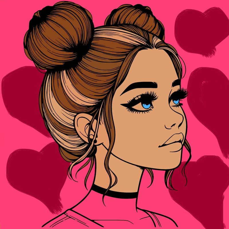 realistic girl with buns on the top of her head
