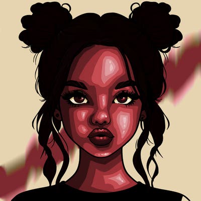 realistic girl with two buns in hair and lips