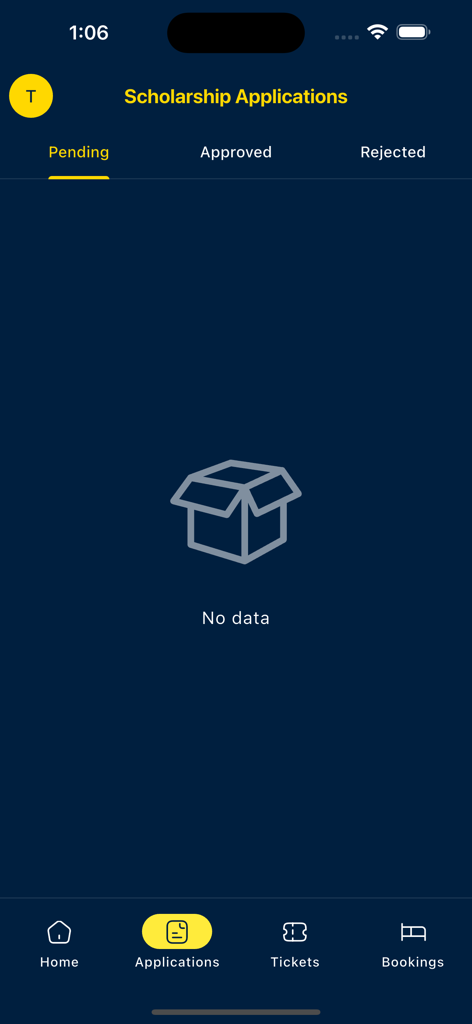 Let's GO - Scholarship applications status screen on the Let's GO app.