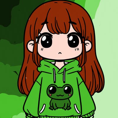 girl wearing frog sweatshirt