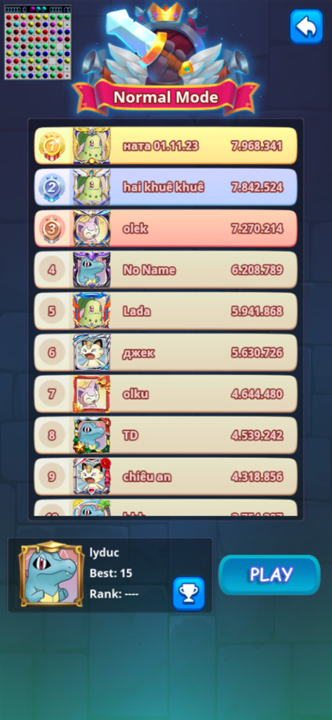 Line 98 - Lines 98 -Color Line - Leaderboard screen of Line 98 game showing top player rankings and high scores in normal mode