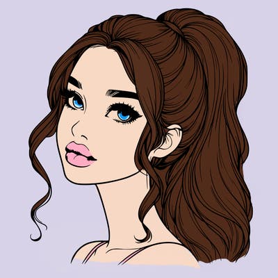 realistic girl with a ponytail on her hair and lips