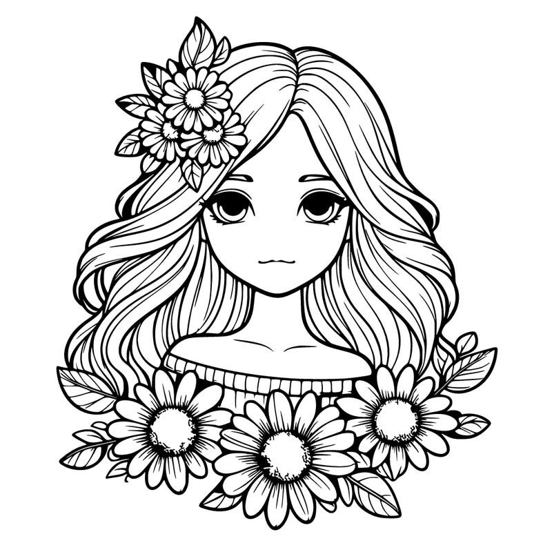 realistic girl with flower hair