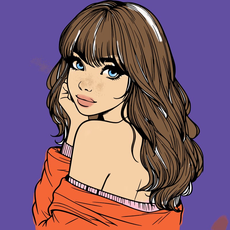 realistic girl with bangs looking over her shoulder