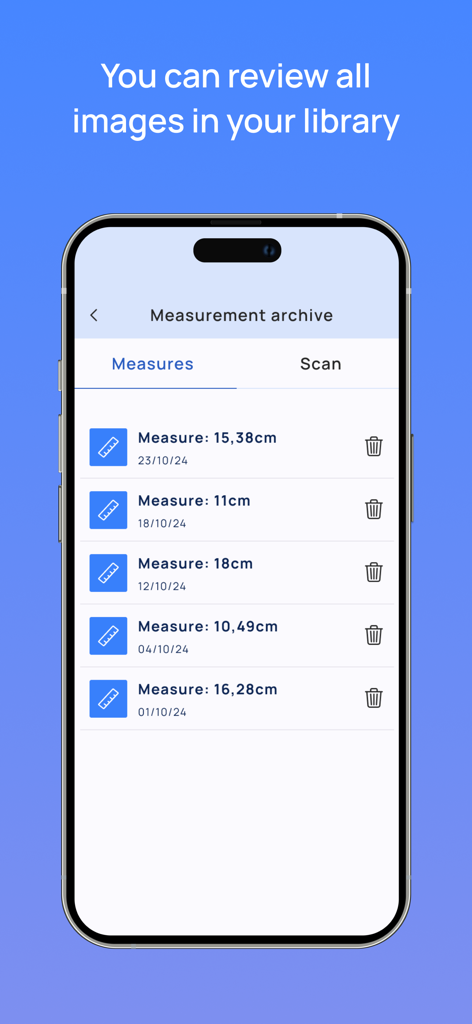 Check Him - Check Him app measurement archive screen showing a history of health tracking data with dates