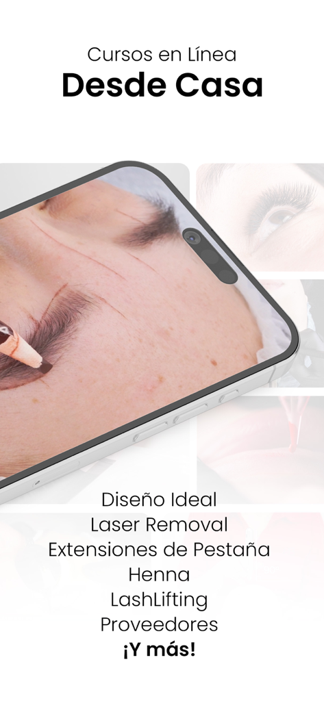Brows Couple - A smartphone displaying professional online beauty courses for brow design and lash lifting