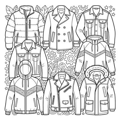 Dive into the world of men's fashion with this exciting coloring page featuring a variety of jackets and coats. From rugged denim to sophisticated peacoats, explore different styles perfect for every season and occasion.