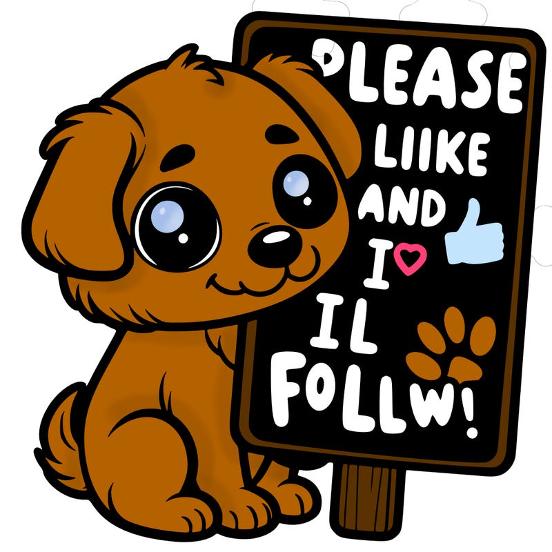 a cute puppy holding a sign that says please like and i will follow