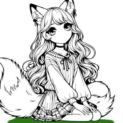 realistic girl with fox ears and tail