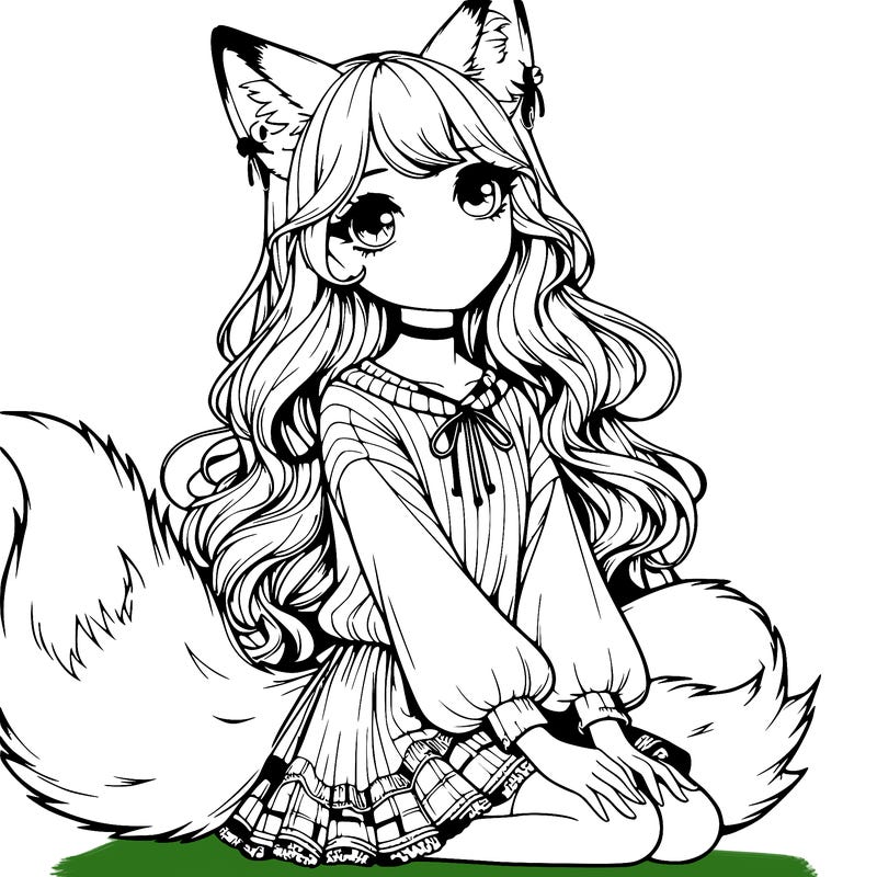 realistic girl with fox ears and tail
