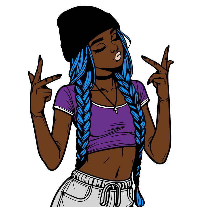 realistic teenage girl with braids and a beanie and crop top doing 🫶🏼