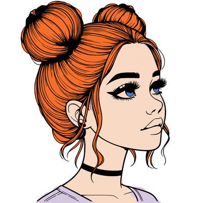 realistic girl with buns on the top of her head