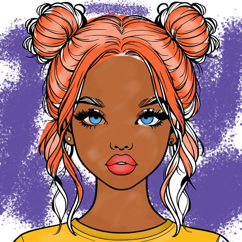 realistic girl with two buns in hair and lips