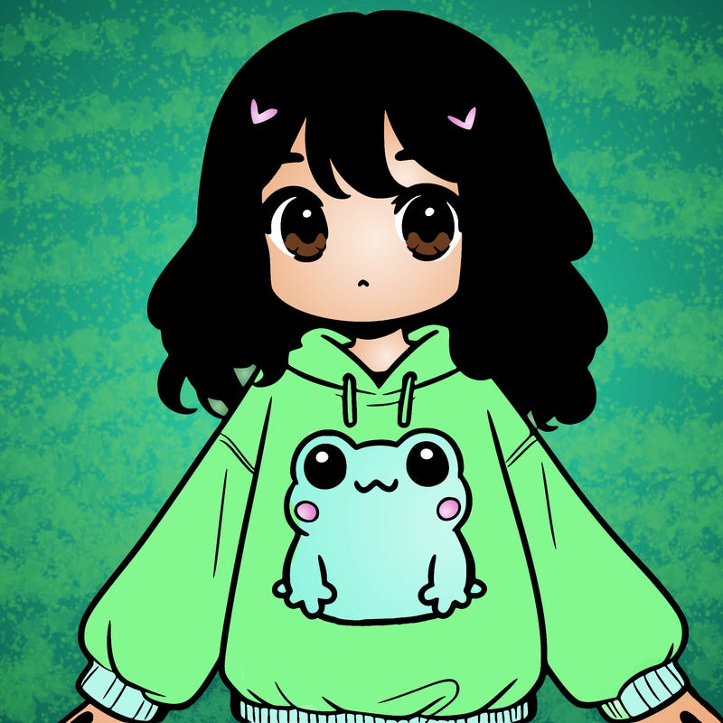 girl wearing frogging sweatshirt