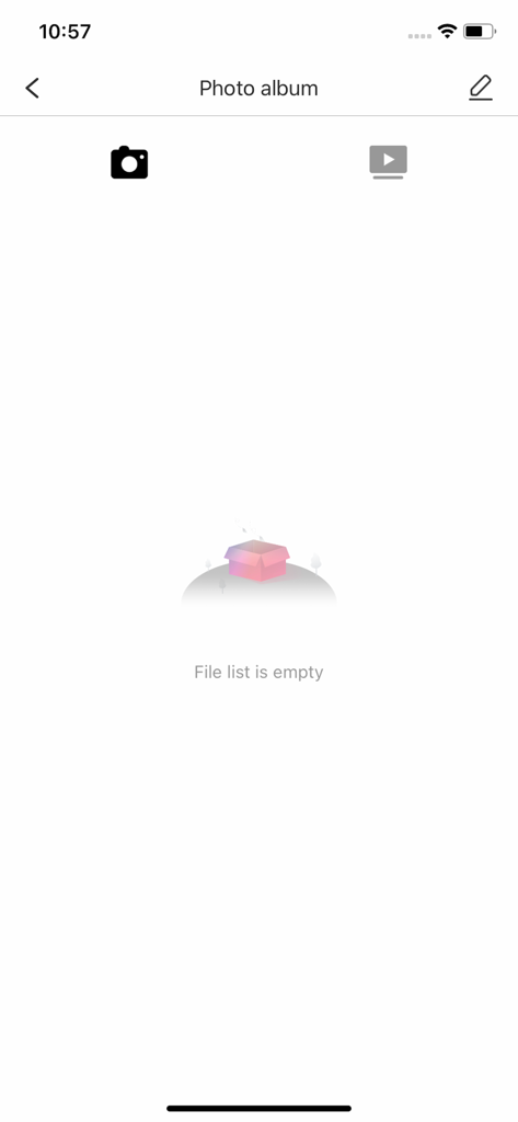 Soulear - Leerer Fotoalbum-Bildschirm in der Soulear-App für visuelle Otoskop-Bilder und Videos