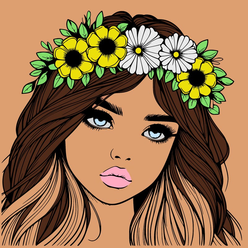 realistic girl with flowers crown
