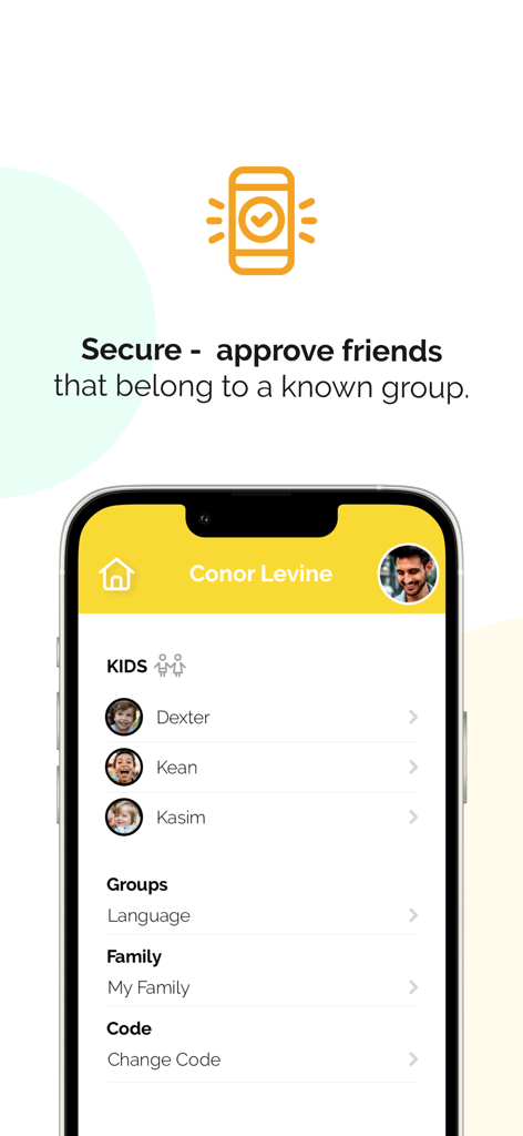 kChat Messenger - chat safely - Parental dashboard in kChat Messenger showing children accounts and safety management options