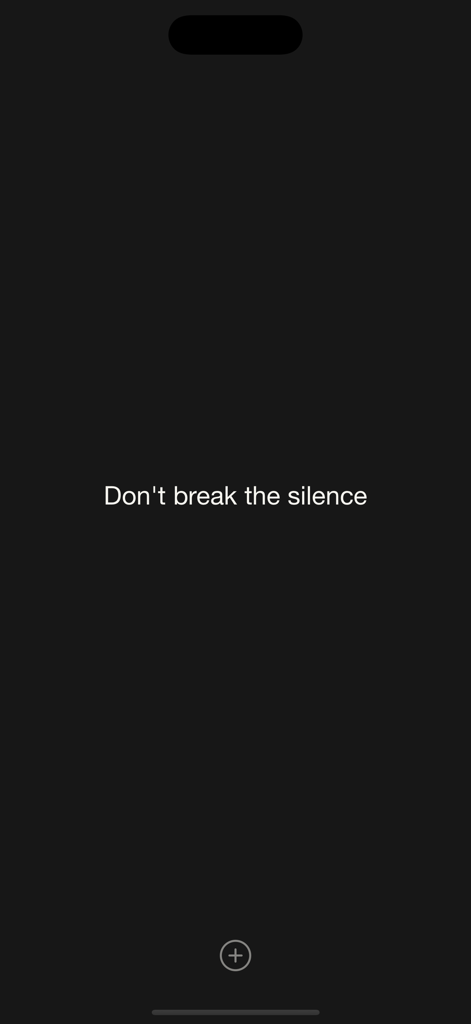 Oblique Strategies SE app screenshot showing a creative prompt saying Don't break the silence on a dark minimalist background