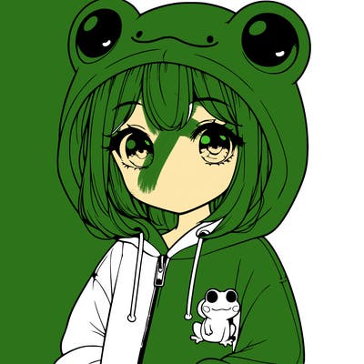 cute realistic girl in a froggy hoodie