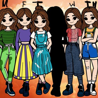 5 girls next to each other in a group