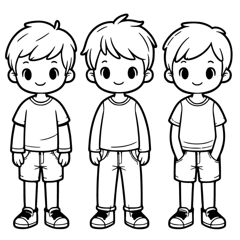 group of 3 realistic boys. full body.
