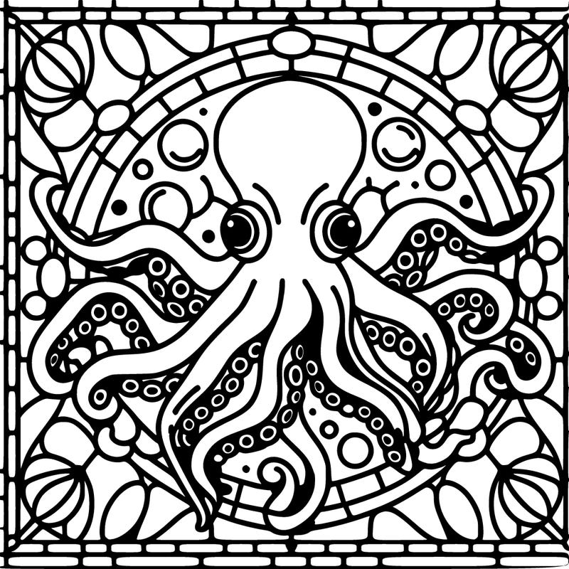 octopus stained glass window large