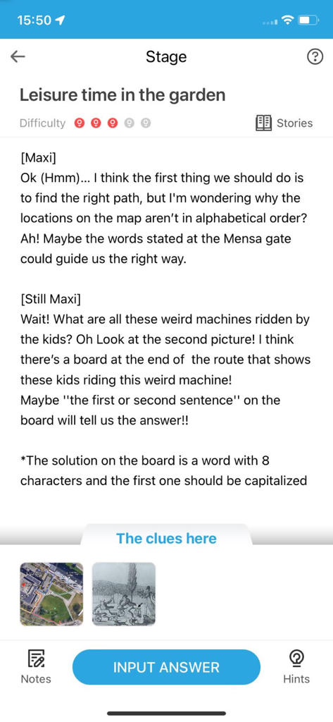 Popworld AR game puzzle screen with text clues and answer input