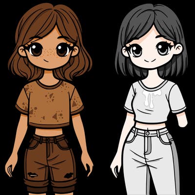 two girls in t-shirts and jeans