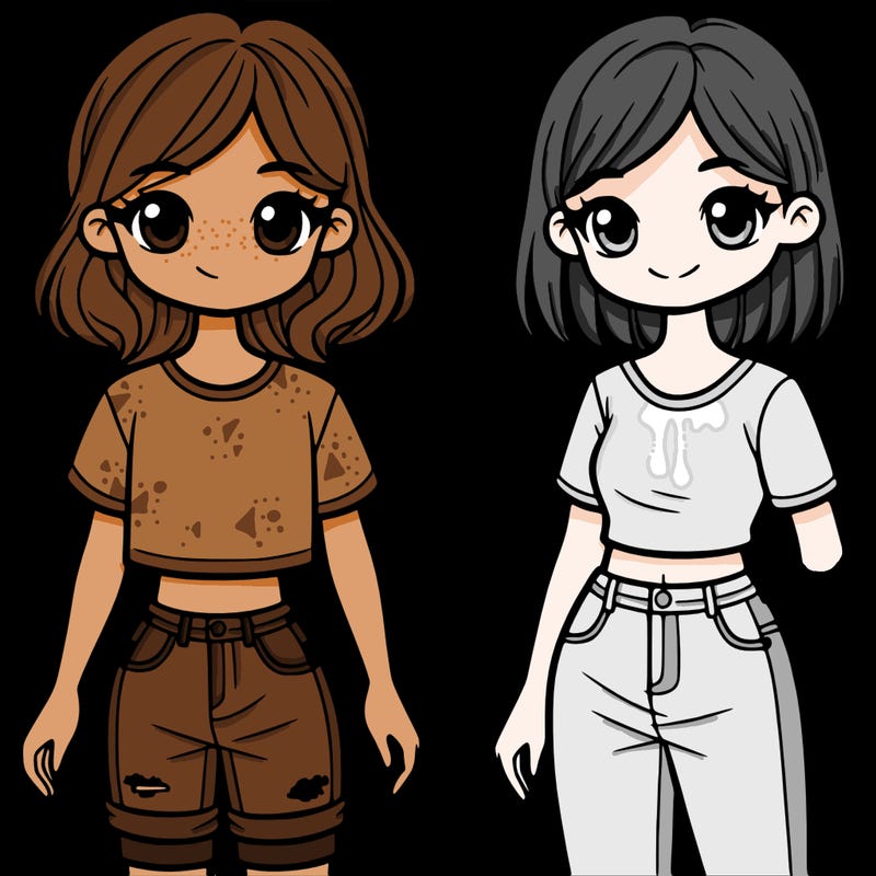 two girls in t-shirts and jeans