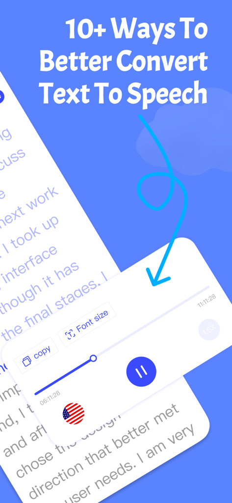 TTSpeech: Text to Speech Audio - Interface d'application mobile pour TTSpeech montrant la conversion de texte en parole avec les commandes de lecture