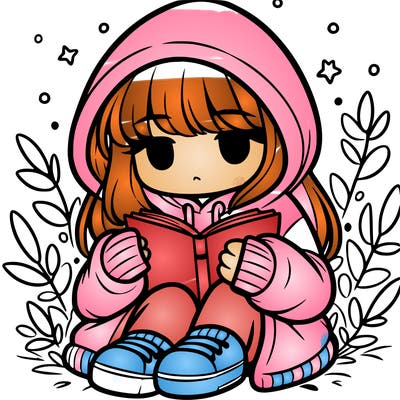girl in oversized hoodie reading a book