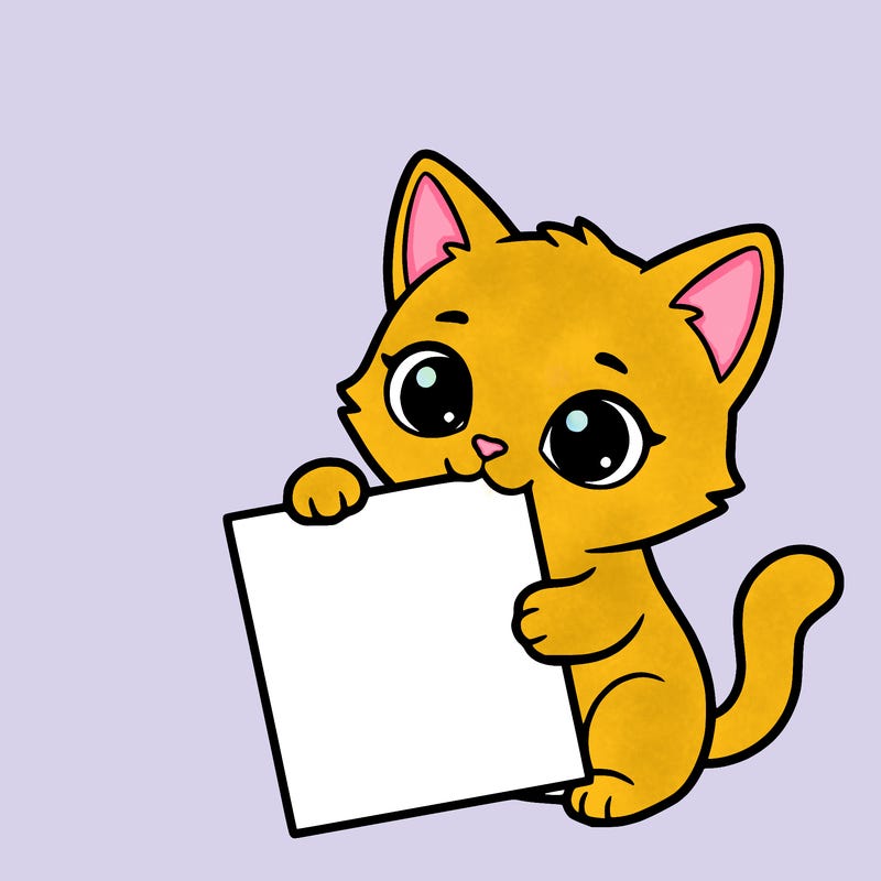 a small cat with a blank sheet of paper in its hand. the cat is sooooooo cute!