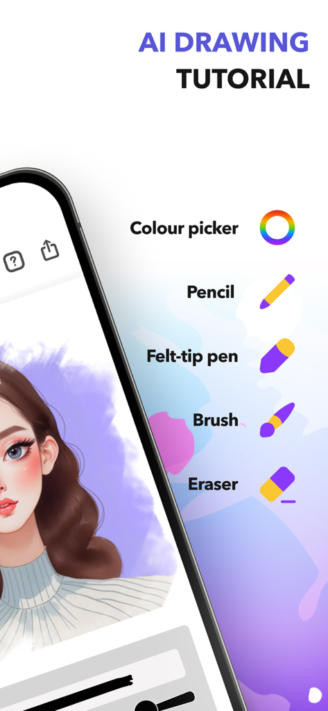 My Sketchbook - Masterclass - Digital drawing interface showing tools like pencil brush and eraser alongside a portrait
