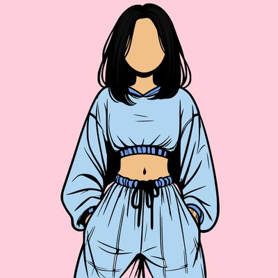 realistic girl faceless with baggy pants and a crop top