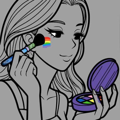 little girl putting on makeup