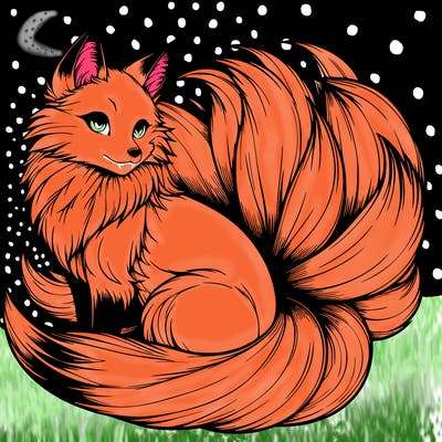 realistic detailed 9 tailed anime fox