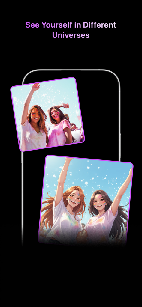 PicsArt: Turn Photos to AI Art - Foto real de dos chicas comparada con una versión de anime generada por IA