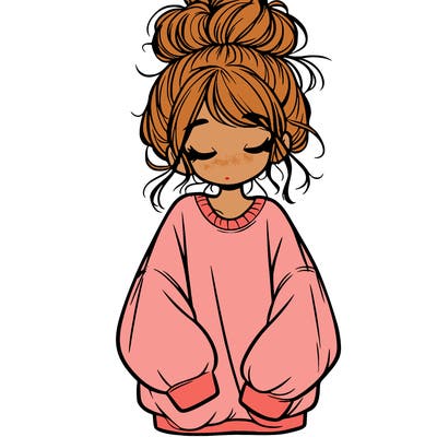 girl with baggy sweatshirt and messy bun