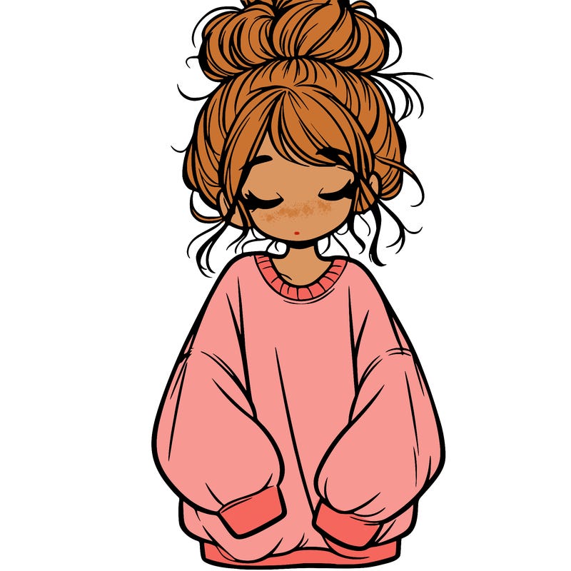 girl with baggy sweatshirt and messy bun
