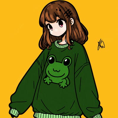 girl wearing frogging sweatshirt