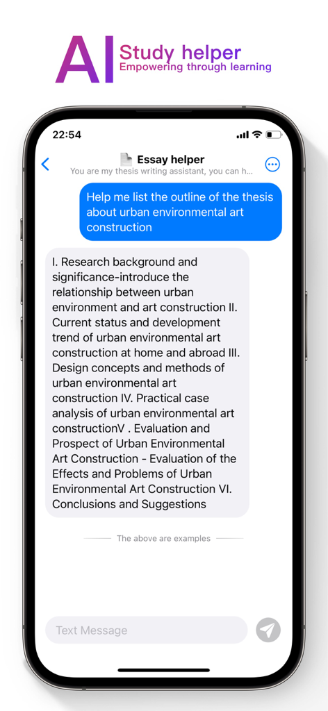 OneAI - AI Chat & AI Write - OneAI app study helper screen showing an AI generated thesis outline