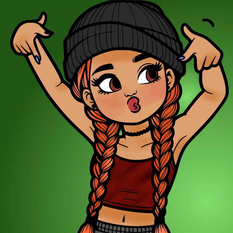 realistic teenage girl with braids and a beanie and crop top doing 🫶🏼