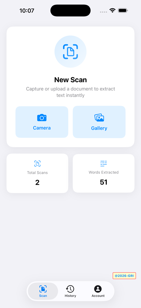 DocuSCAN 2026 - DocuSCAN 2026 app home screen with camera and gallery options to scan documents