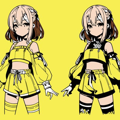 anime girl in a crop top and shorts