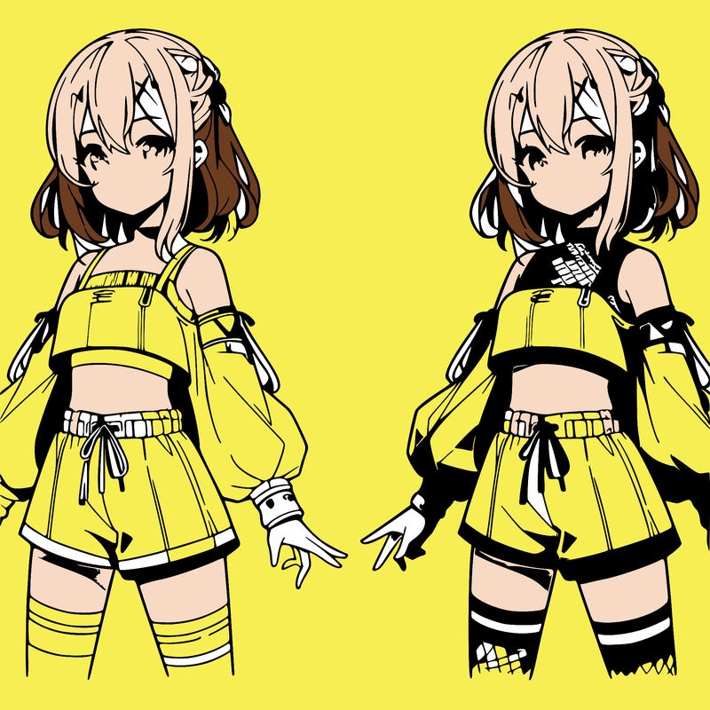 anime girl in a crop top and shorts