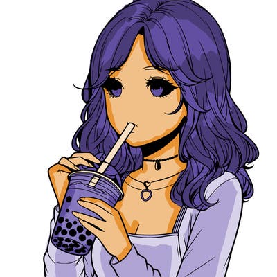 realistic girl drinking boba tea
