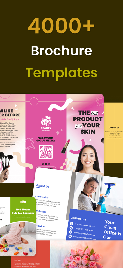 Uma coleção de modelos de design de brochuras profissionais para várias pequenas empresas, incluindo serviços de beleza e limpeza