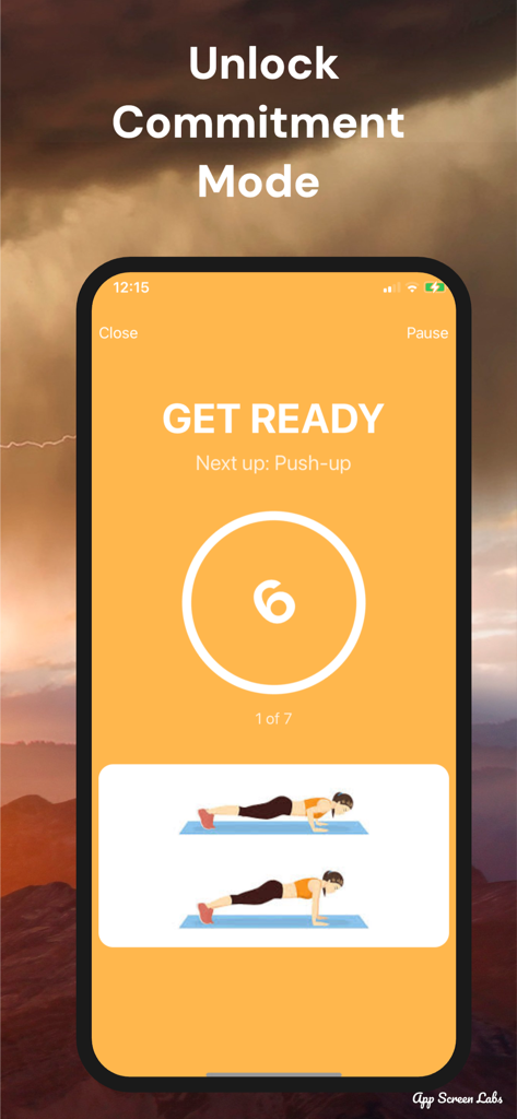 7-Minute Workout by ExpressFit - Pantalla de cuenta regresiva para un ejercicio de flexión en la aplicación Entrenamiendo de 7 Minutos de ExpressFit